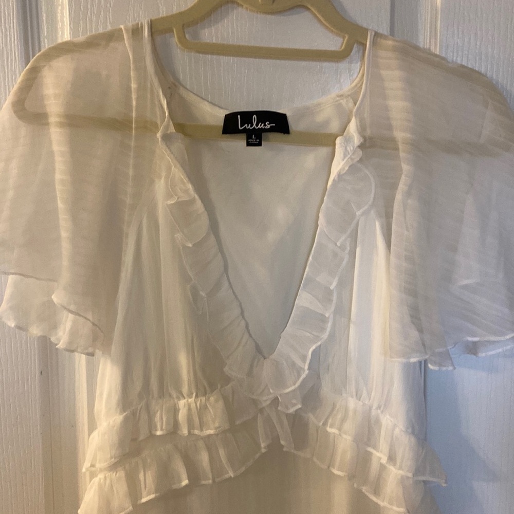 Lulu's White Ruffle Maxi Dress